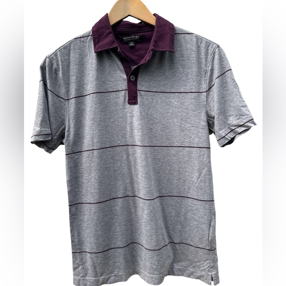 Banana Republic Gray and Purple Striped Men’s Polo Shirt
